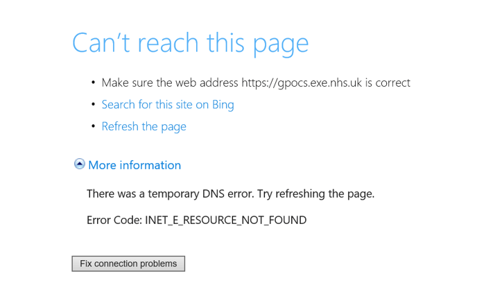 Cant Reach Page error