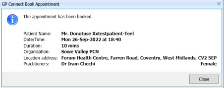 GP Connect Appointment Booked