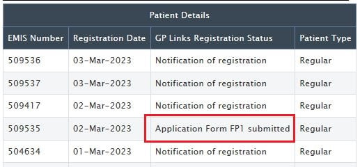 GP Links Reg Status